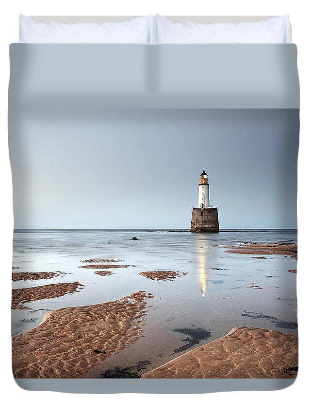 Sunset Duvet Cover featuring the photograph Rattray Head Lighthouse by Grant Glendinning