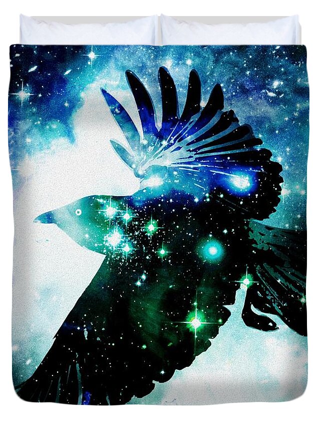 Malakhova Duvet Cover featuring the digital art Raven by Anastasiya Malakhova