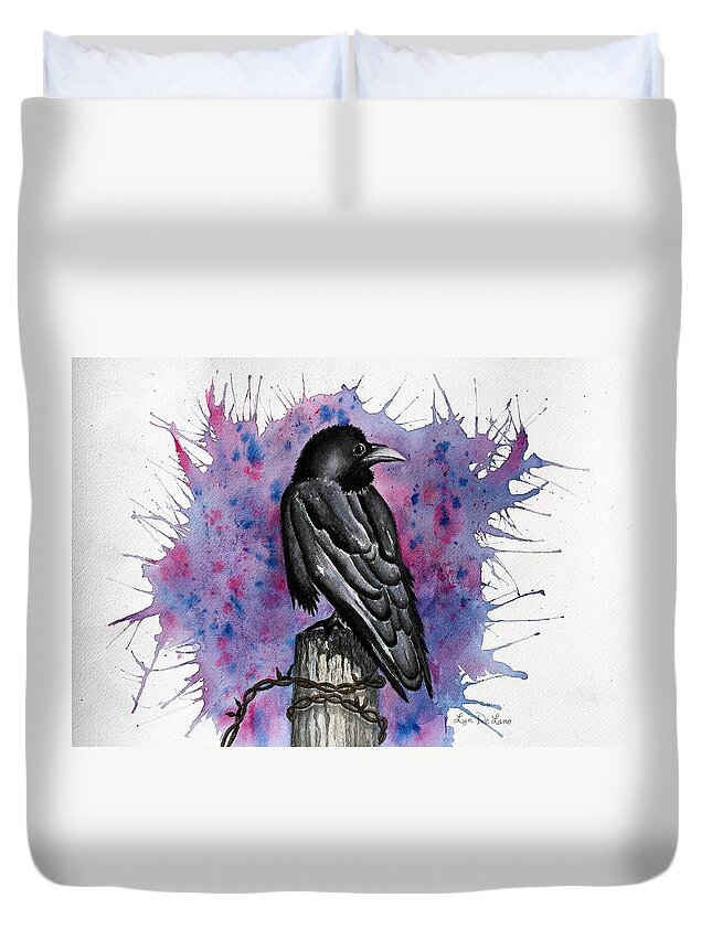 Raven Duvet Cover featuring the painting Raven by Lyn DeLano