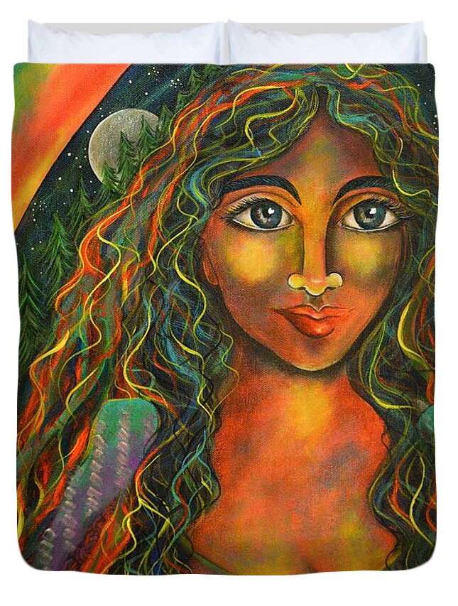 Sacred Art Paintings Duvet Cover featuring the painting Raven Moon by Deborha Kerr