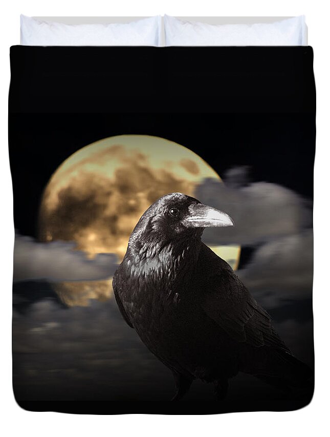 Art Duvet Cover featuring the photograph Raven under the Harvest Moon by Randall Nyhof
