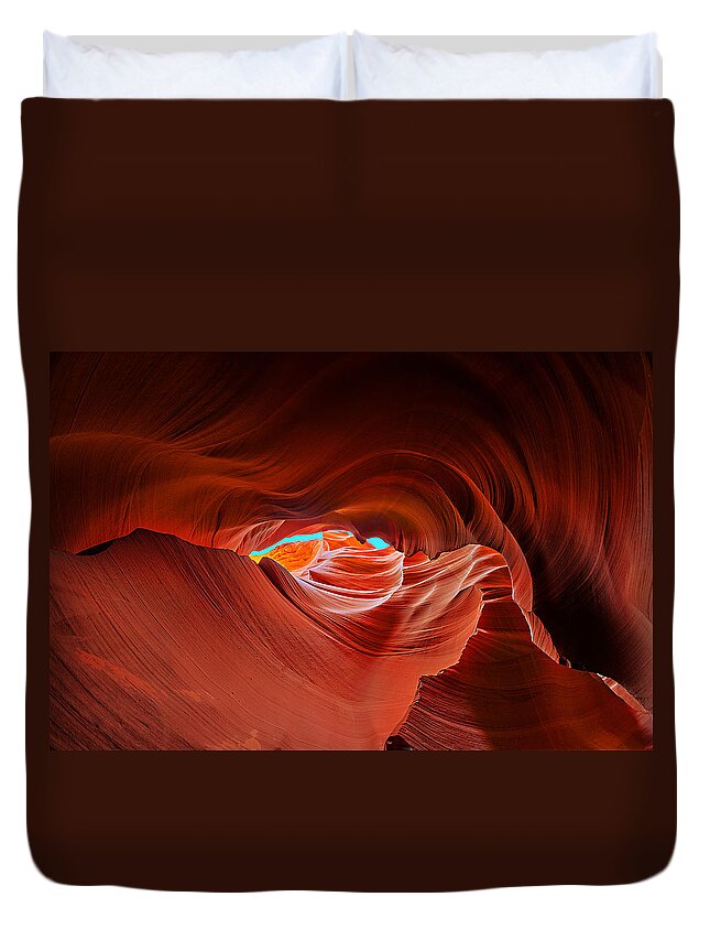 Antelope Canyon Duvet Cover featuring the photograph Reach for the Sky by Jason Chu