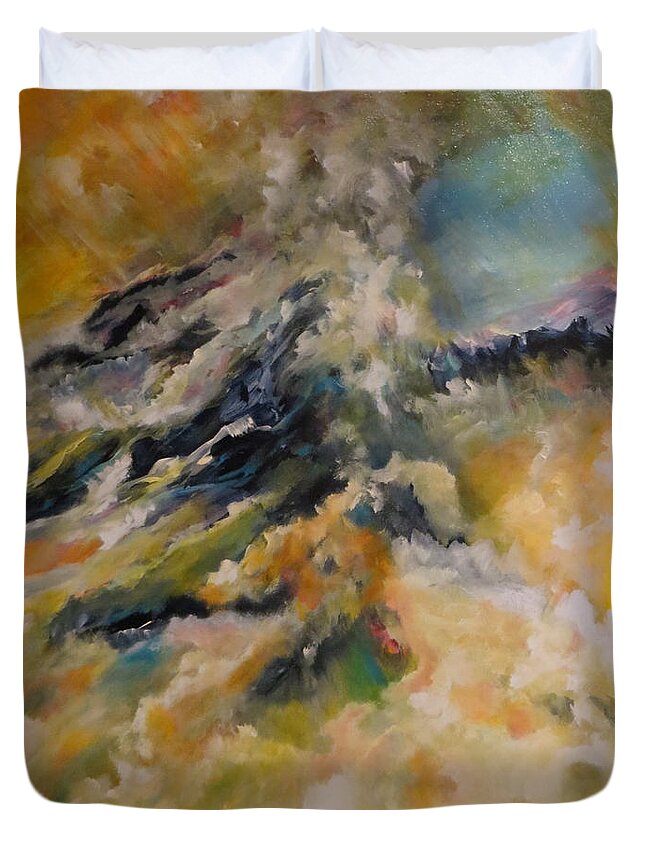Abstract Duvet Cover featuring the painting Reach For The Top  by Soraya Silvestri