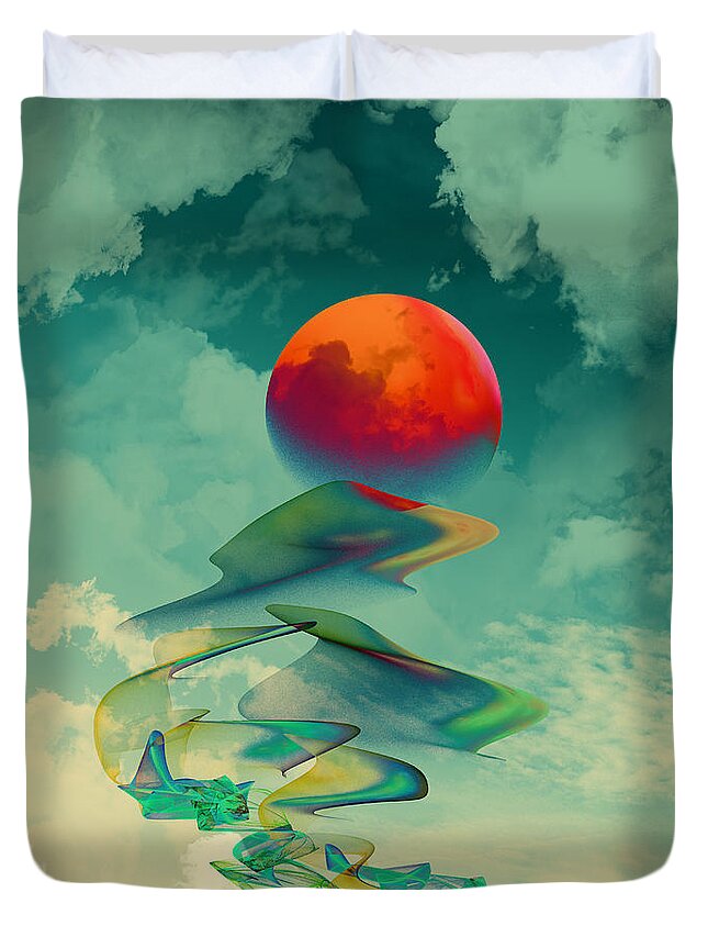 Abstract Duvet Cover featuring the digital art Reach the Sun - portrait format by Klara Acel