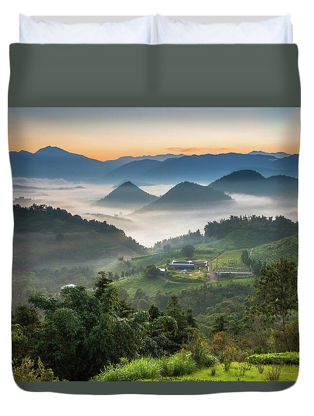 Tranquility Duvet Cover featuring the photograph Realm Of The Fog by Higrace Photo