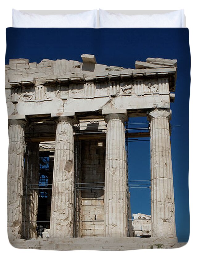 Acropolis Duvet Cover featuring the photograph Rebuilding the Parthenon by Lorraine Devon Wilke
