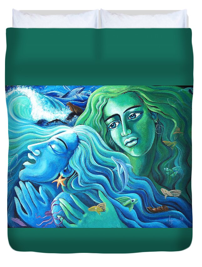 Ocean Duvet Cover featuring the painting Reclaiming the Seas by Angela Treat Lyon