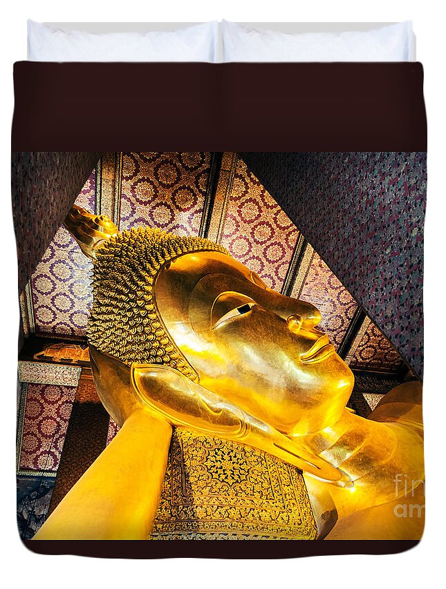 Buddha Duvet Cover featuring the photograph Reclining Buddha inside Wat Pho - Bangkok - Thailand by Matteo Colombo