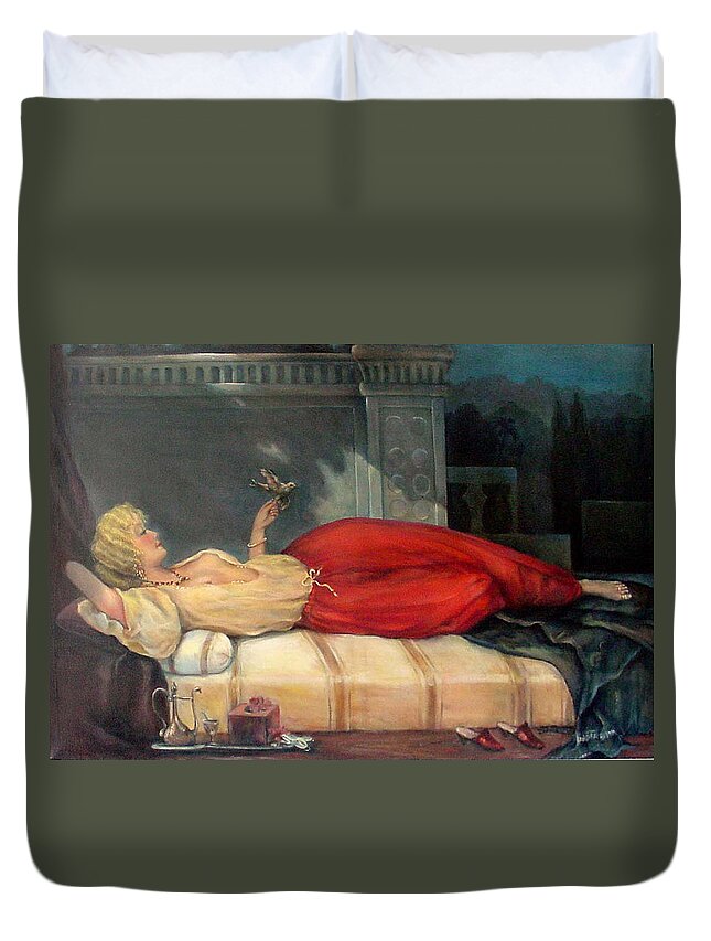 Reclining Woman Duvet Cover featuring the painting Reclining Woman by Donna Tucker