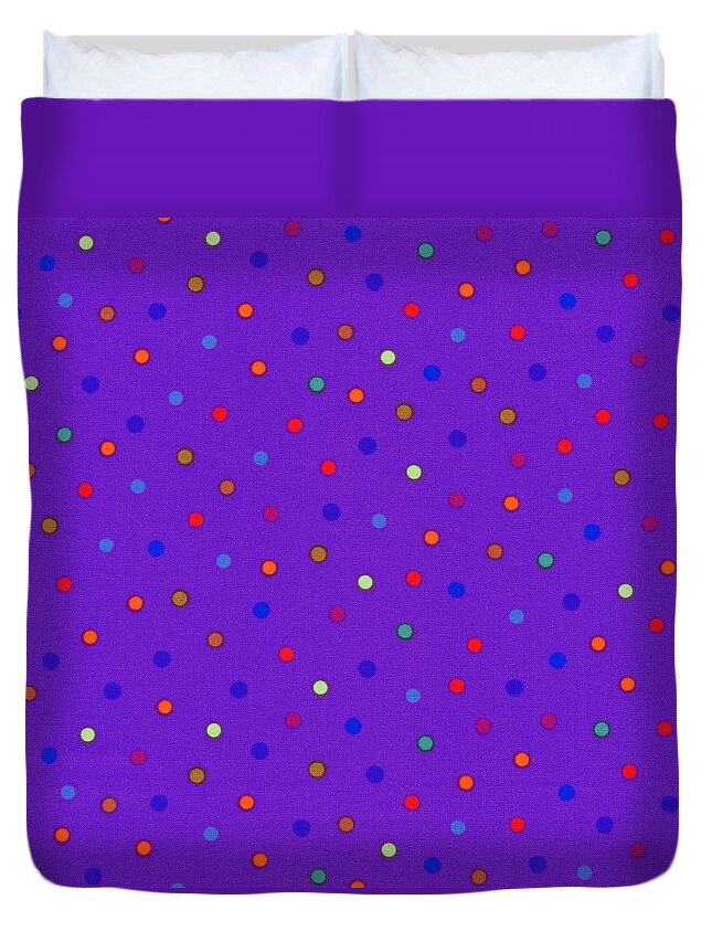Red And Blue Polka Dots On Purple Fabric Background Duvet Cover