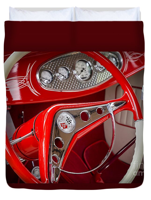 Steering Duvet Cover featuring the photograph Red and White by Dennis Hedberg