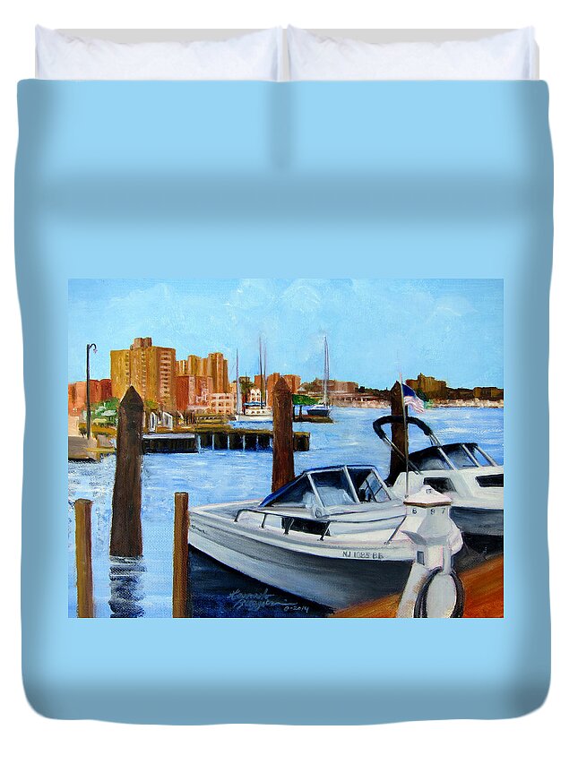 Red Bank Nj Duvet Cover featuring the painting Red Bank NJ from Marine Park by Leonardo Ruggieri
