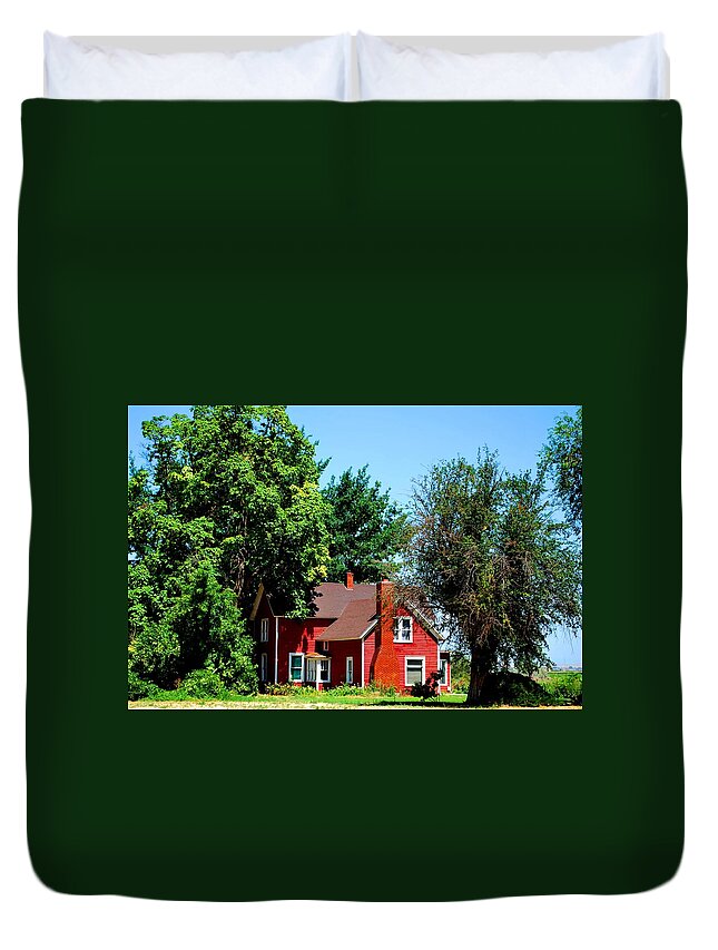 Barn Duvet Cover featuring the photograph Red Barn and Trees by Matt Quest