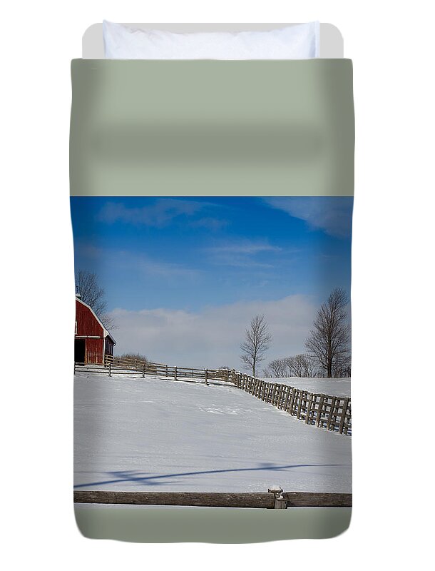 Red Duvet Cover featuring the photograph Red Barn by Les Palenik