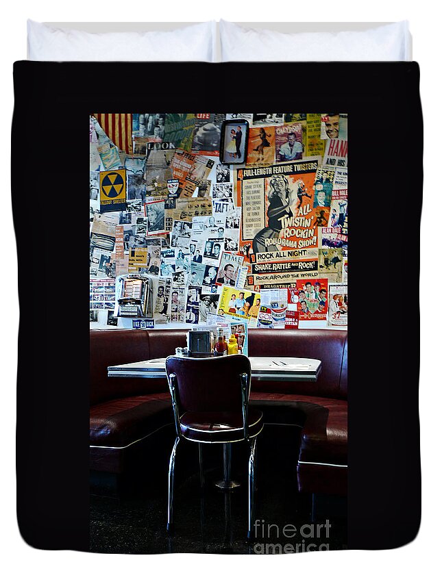 Red Booth Awaits In The Diner Duvet Cover featuring the photograph Red Booth awaits in the Diner by Nina Prommer