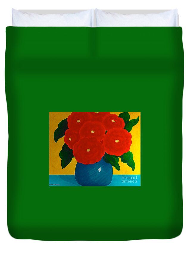 Red Bouquet Duvet Cover featuring the painting Red Bouquet by Anita Lewis