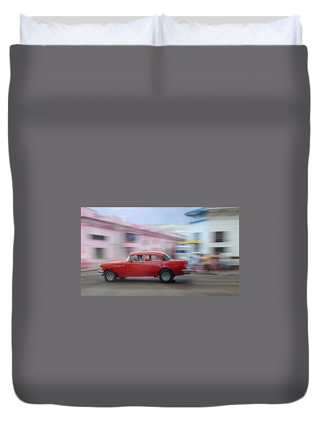 Old Car Duvet Cover featuring the photograph Red Car Havana Cuba by Victoria Porter