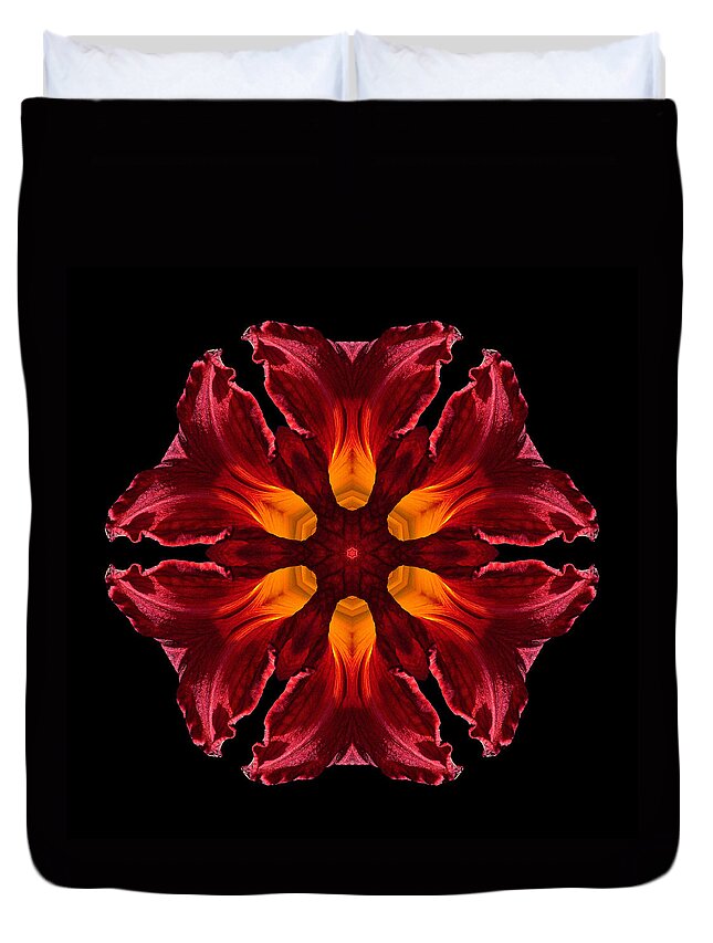 Flower Duvet Cover featuring the photograph Red Daylily II Flower Mandala by David J Bookbinder