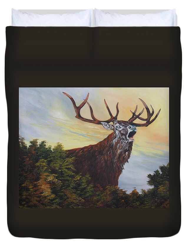 Red Stag Duvet Cover featuring the painting Red Deer - Stag by Jean Walker