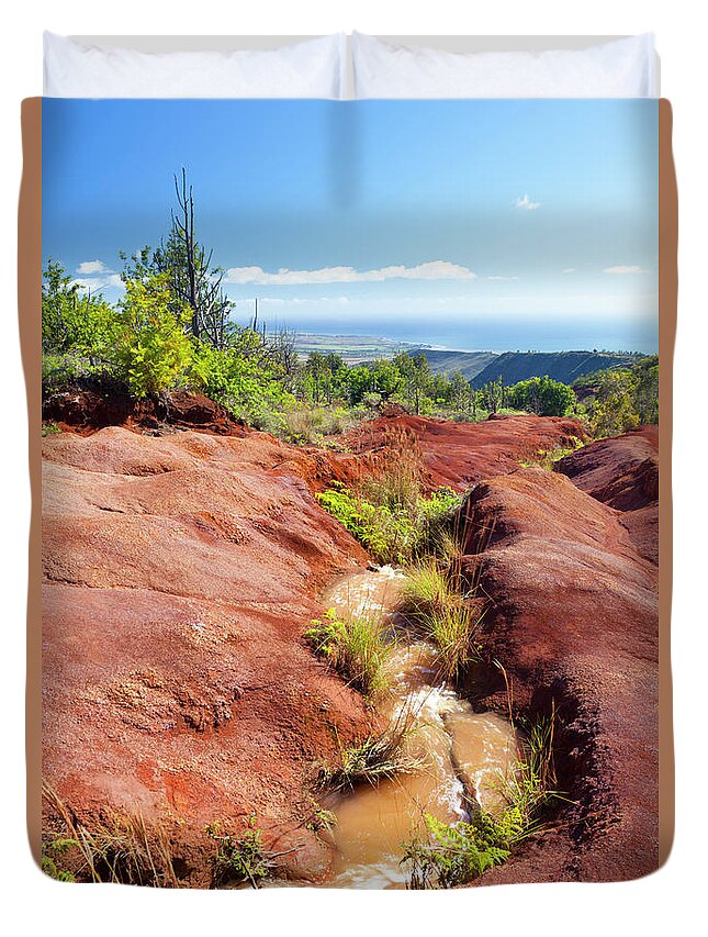 Scenics Duvet Cover featuring the photograph Red Dirt River, Kauai by Michaelutech
