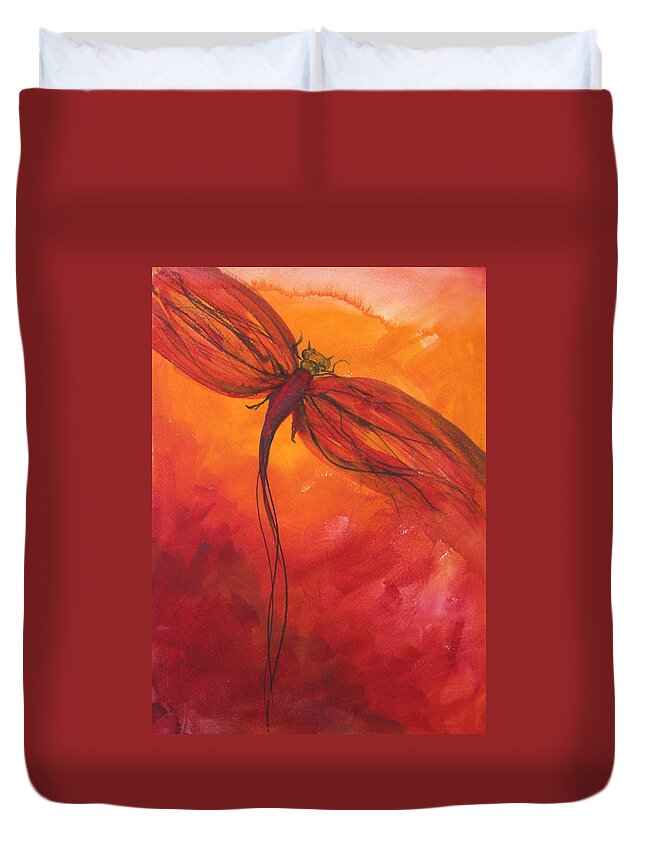 Paint Duvet Cover featuring the painting Red Dragonfly 2 by Julie Lueders 