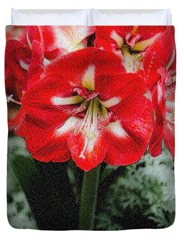 Flower Duvet Cover featuring the photograph Red Flower with Starburst by Crystal Wightman