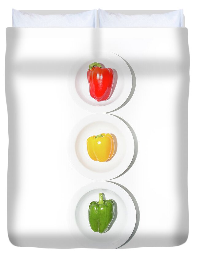White Background Duvet Cover featuring the photograph Red Green And Amber by Peter Chadwick Lrps