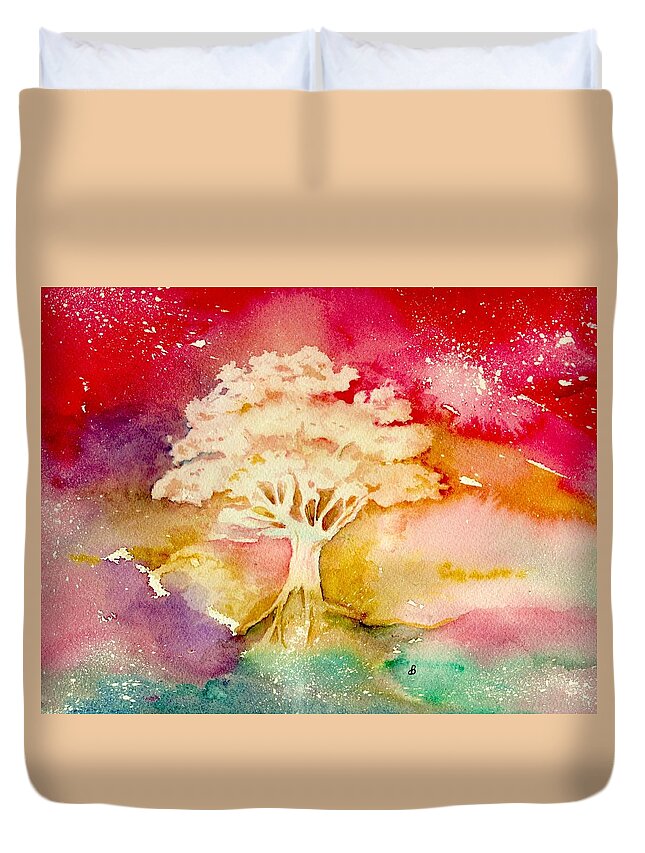 Watercolor Duvet Cover featuring the painting Red Night by Brenda Owen