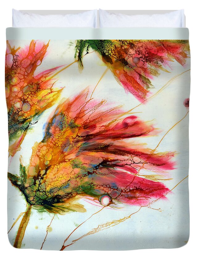 Encaustic Duvet Cover featuring the painting Red Orange Flowers by Jennifer Creech