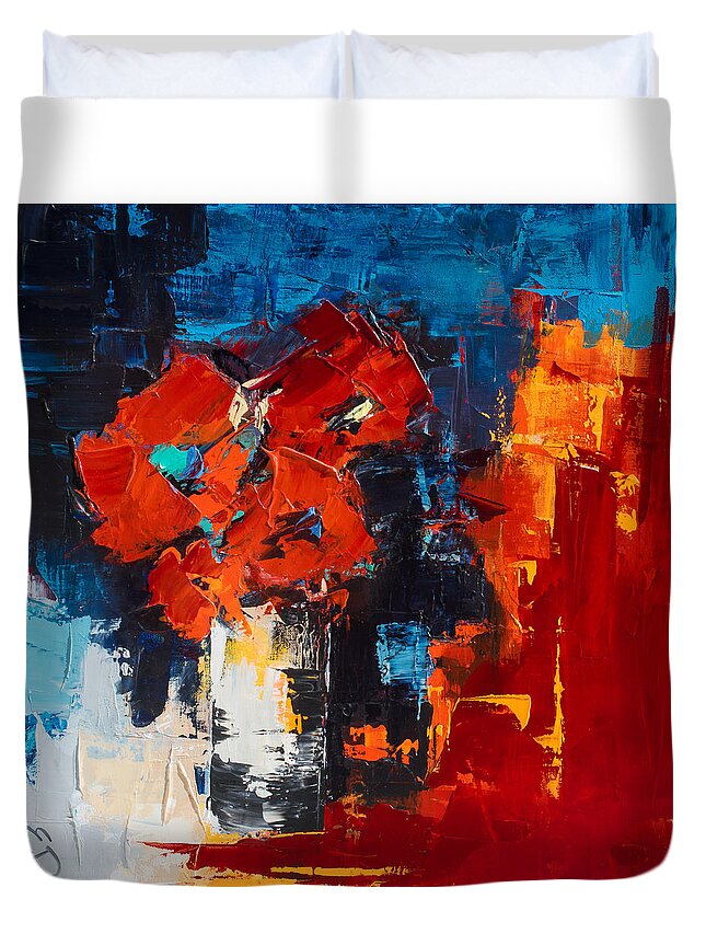 Flowers Duvet Cover featuring the painting Red Passion by Elise Palmigiani
