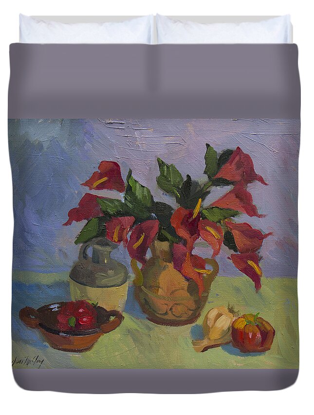 Still Life Duvet Cover featuring the painting Red Pepper by Diane McClary