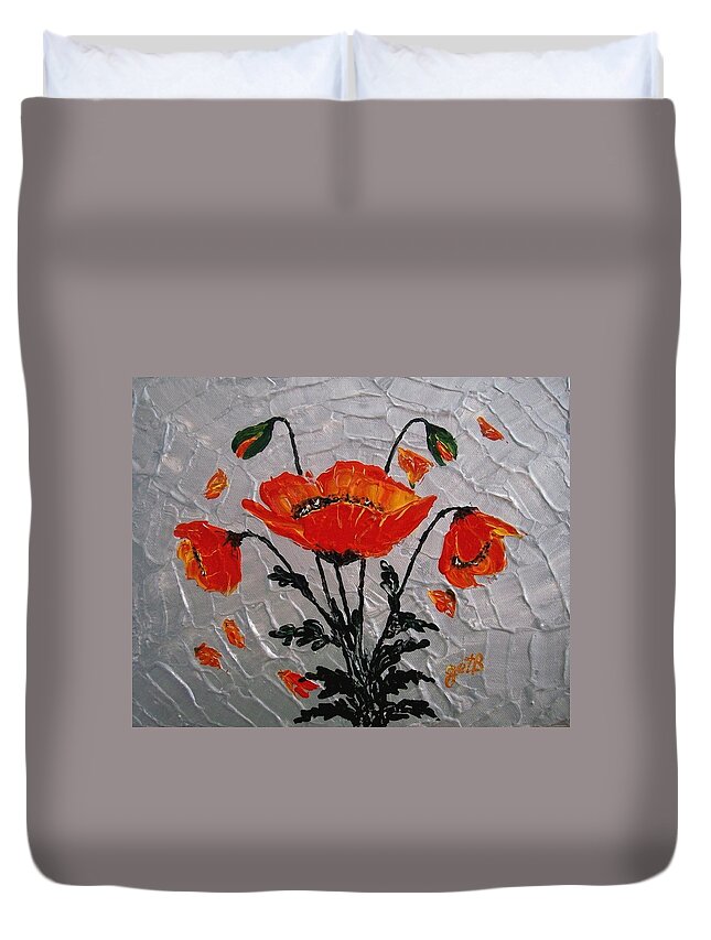 Red Poppies Duvet Cover featuring the painting Red Poppies original palette knife by Georgeta Blanaru