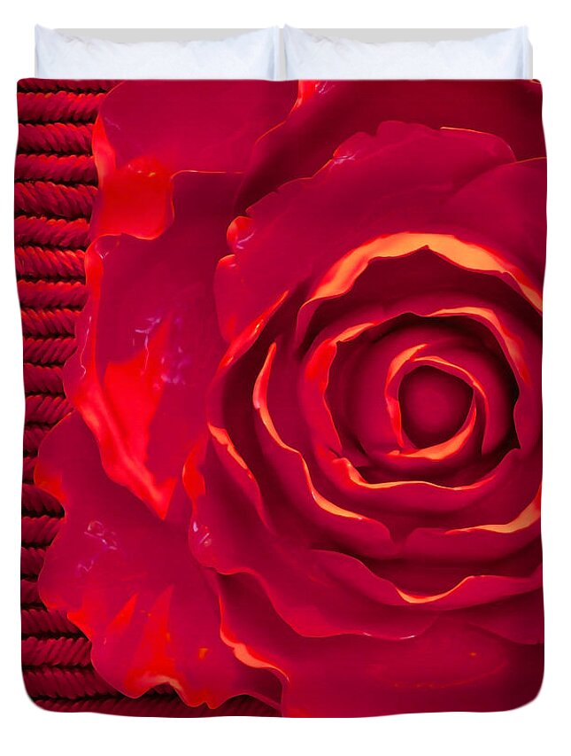 Red Duvet Cover featuring the photograph Red Red Rose by Art Block Collections