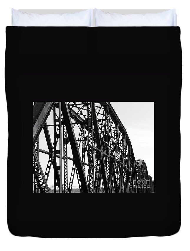 Bridge Duvet Cover featuring the photograph Red River Train Bridge #4 by Robert ONeil