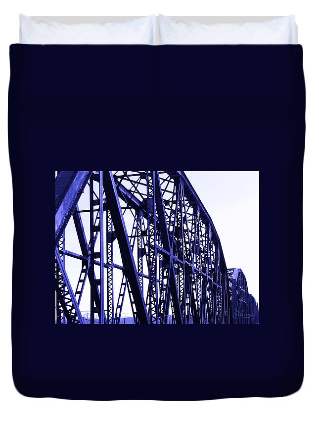 Bridge Duvet Cover featuring the photograph Red River Train Bridge #5 by Robert ONeil