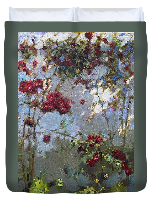 Red Roses Duvet Cover featuring the painting Red Roses by Ylli Haruni