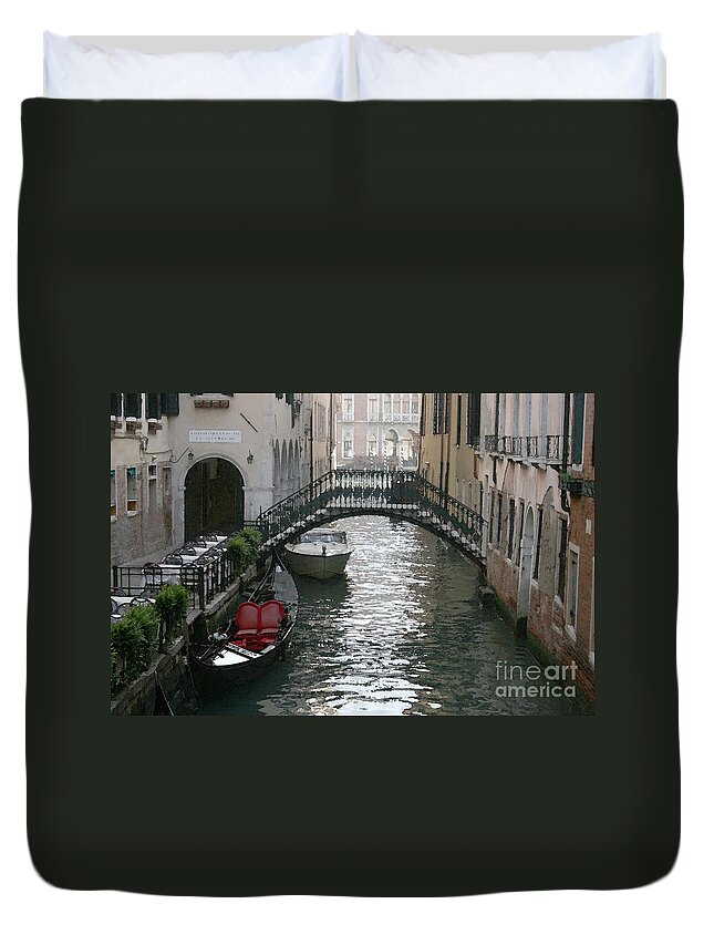 Venice Duvet Cover featuring the mixed media Red Seat Gondola by Susanne Arens