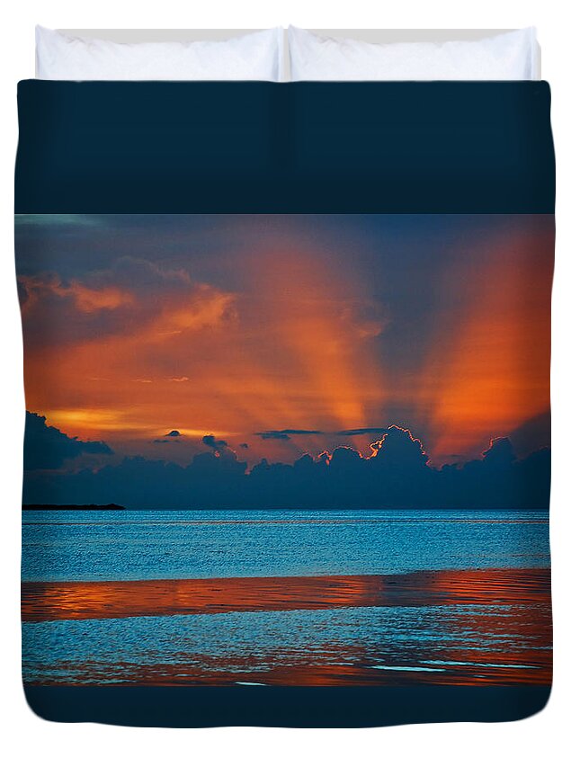 Tropical Duvet Cover featuring the photograph Tropical Florida Keys Red Sky at Night by Ginger Wakem