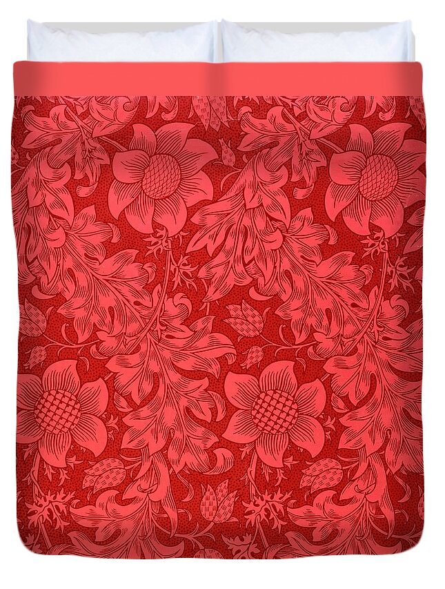 Red Sunflower Duvet Cover featuring the drawing Red Sunflower Wallpaper Design, 1879 by William Morris