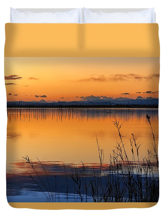 Reflections Duvet Cover featuring the photograph Red Sunset. Valencia by Juan Carlos Ferro Duque