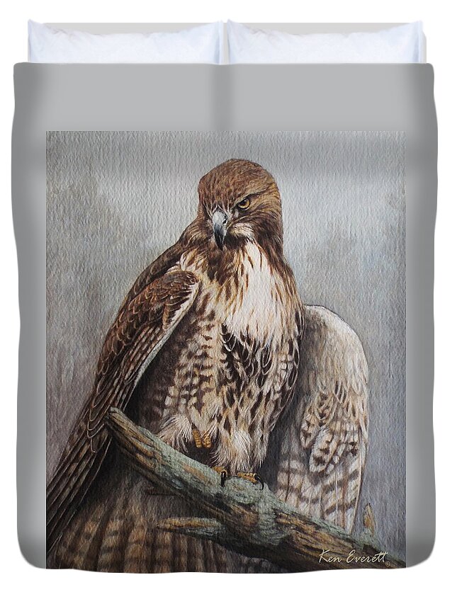 Red Tail Hawk Duvet Cover featuring the painting Red Tail Hawk by Ken Everett