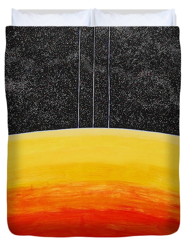 Space Duvet Cover featuring the painting Red to Yellow Spacescape by Jesse Jackson Brown