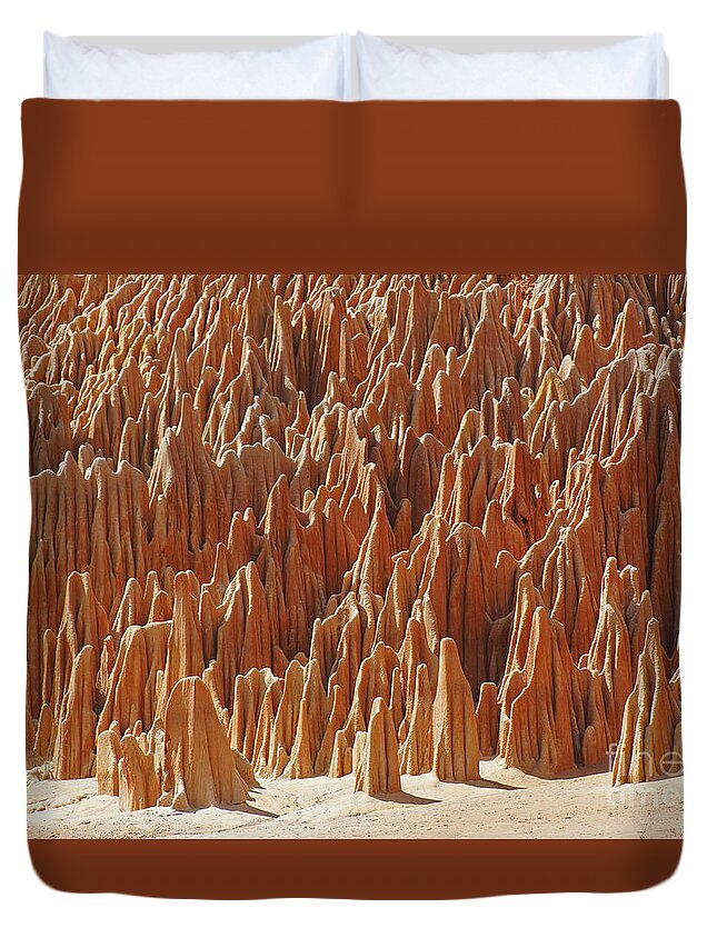 Prott Duvet Cover featuring the photograph red Tsingy Madagascar 1 by Rudi Prott