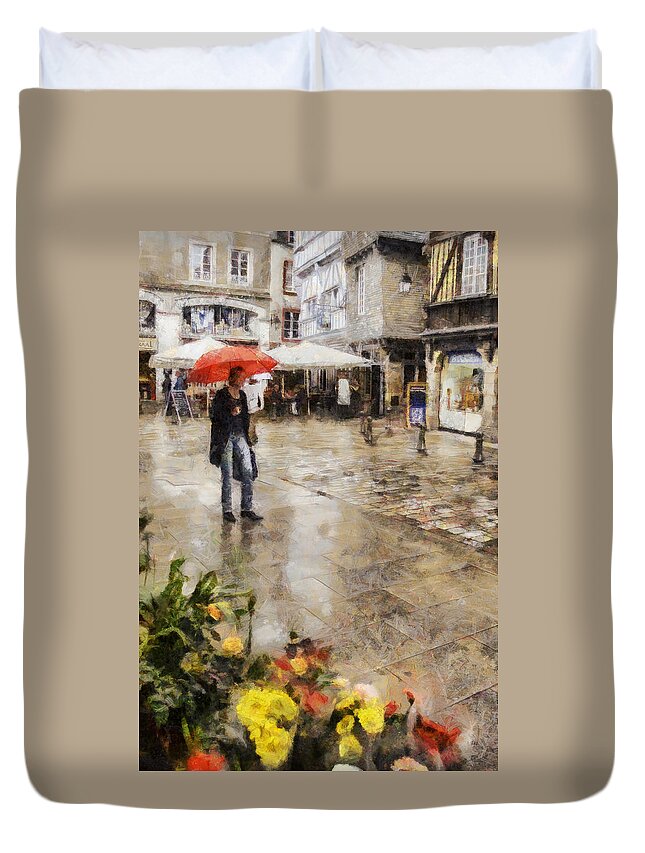 Red Duvet Cover featuring the photograph Red Umbrella by Nigel R Bell
