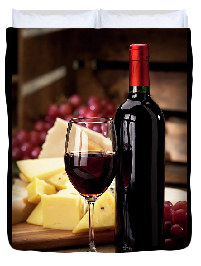 Cheese Duvet Cover featuring the photograph Red Wine And Cheese by Fcafotodigital