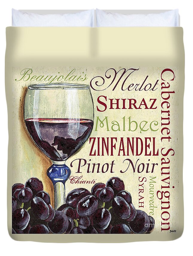 Wine Duvet Cover featuring the painting Red Wine Text by Debbie DeWitt