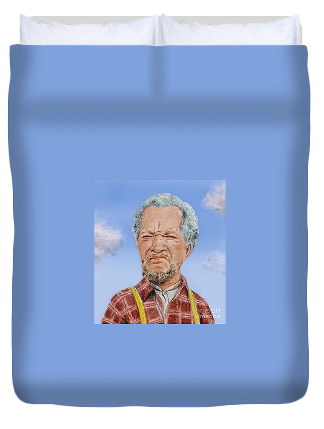 The Cast Of Sanford And Son Duvet Cover featuring the digital art Redd Foxx as Fred Sanford by Jim Fitzpatrick