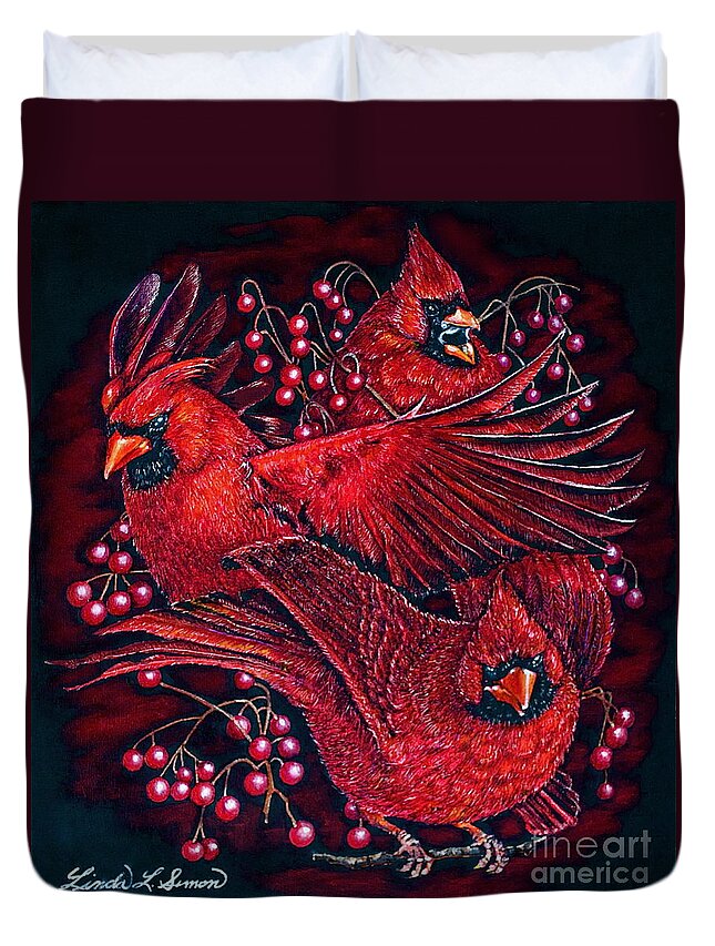  Linda Simon Duvet Cover featuring the painting Reds by Linda Simon