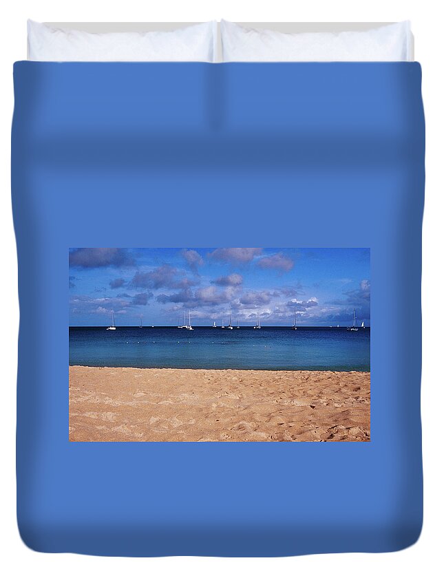 Tranquility Duvet Cover featuring the photograph Reduit Beach & Yachts On Rodney Bay by Richard I'anson