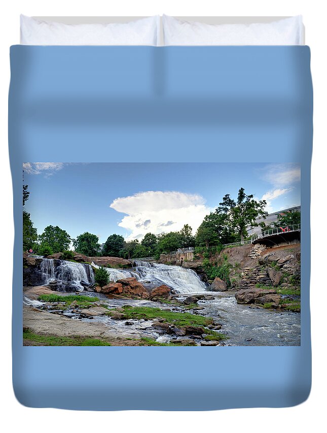 Reedy Duvet Cover featuring the photograph Reedy River Falls by David Hart